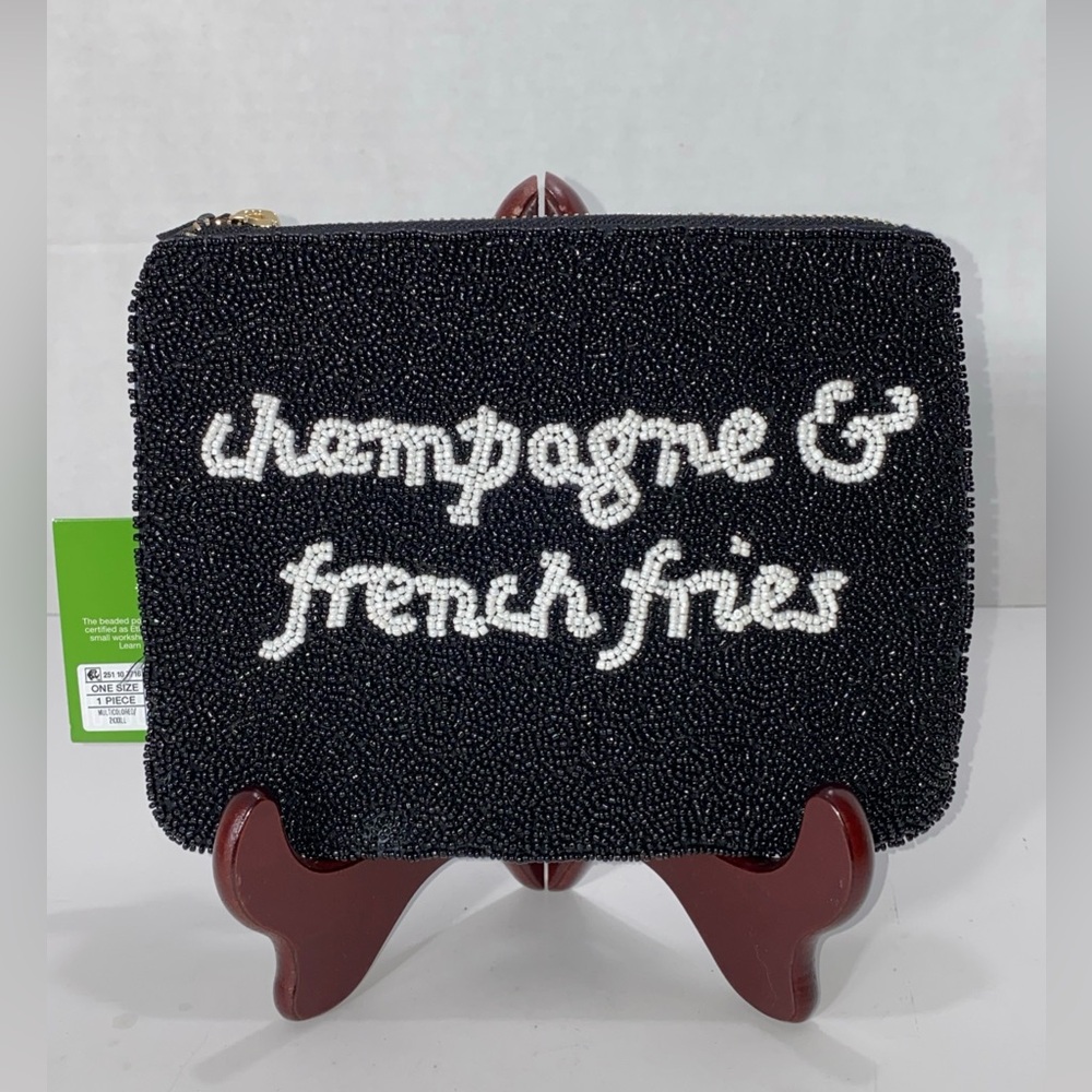 Kate Spade NY x Target CHAMPAGNE & FRENCH FRIES BLACK BEADED CLUTCH NEW NWT